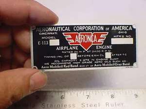 AERONCA color Data Plate Acid Etched Aluminum 4 pads